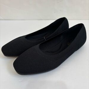 Cushionaire Black Selfie Knit Memory Foam Selfie Slip on Stretch Comfy Flats 6M